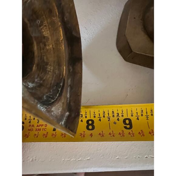 Vintage Brass Candlestick Holders Pair, Hexagon Base, 8” Colonial Revival - Picture 12 of 13